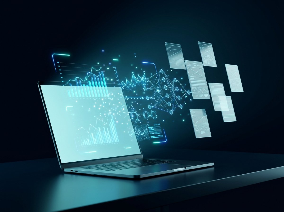 Futuristic Digital Technology Analytics and Engineering Workspace Illustration